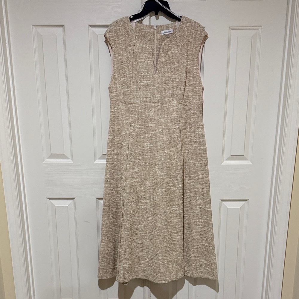 Calvin Klein Textured Beige Midi Dress